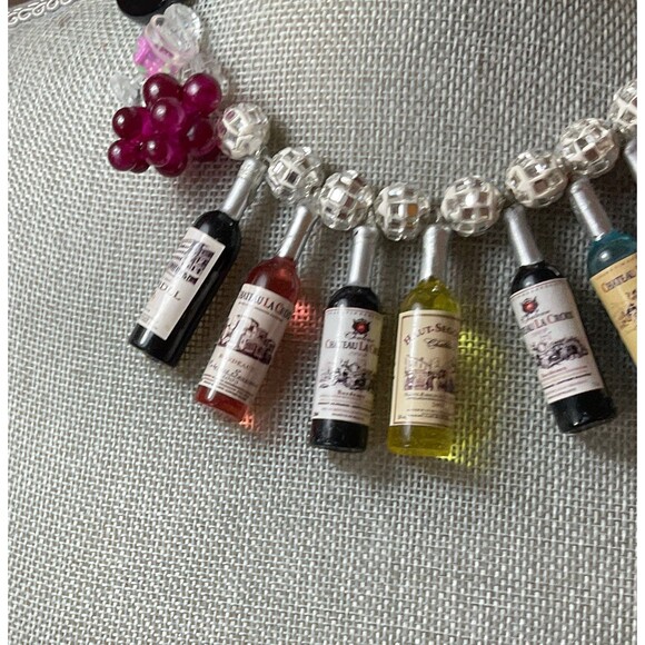 Wine Lover’s Statement Necklace, Miniature Wine Bottle Jewelry with Earrings - Picture 5 of 9